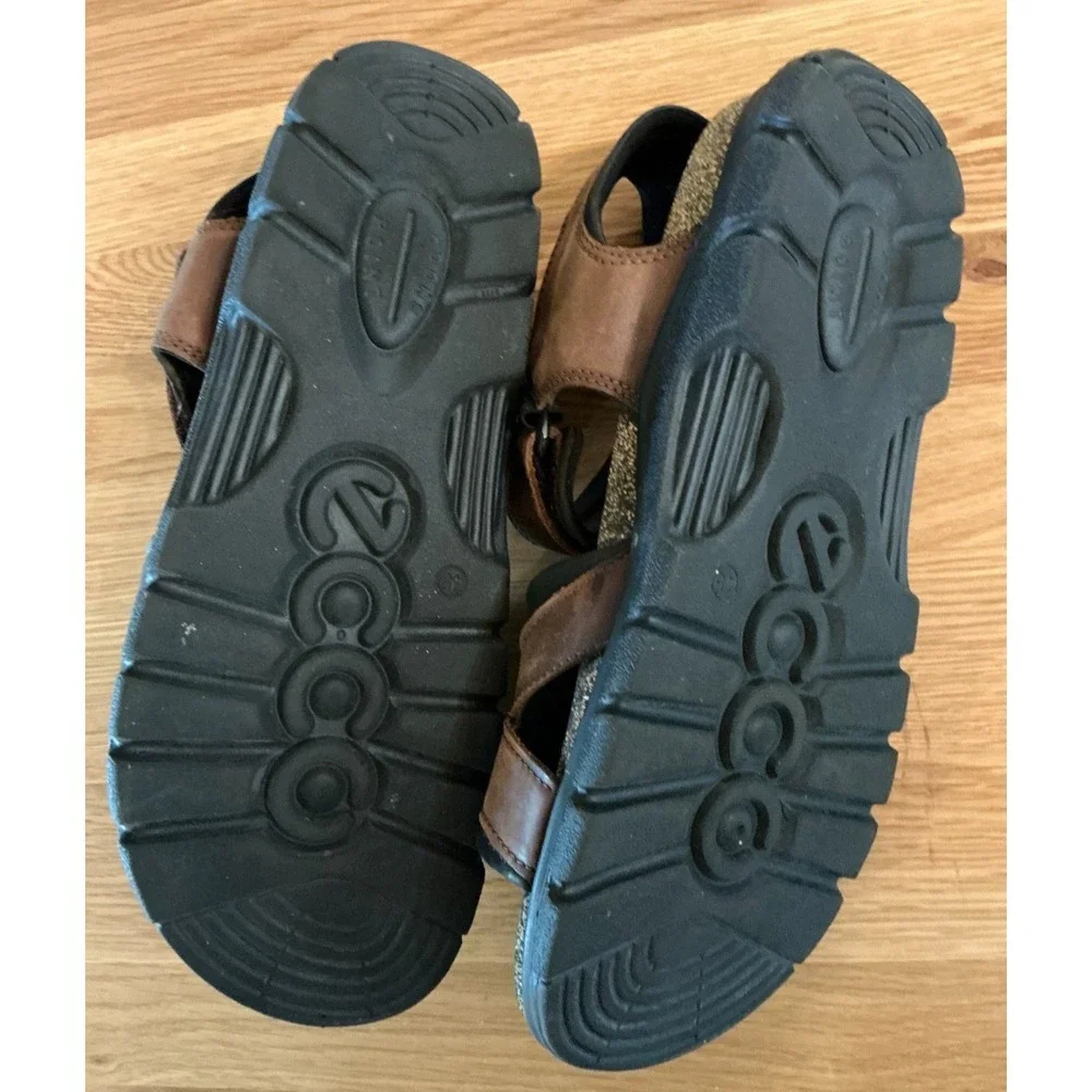 Ecco Men's Leather Sandals Size 45 Brown Cork Footbed Comfort‎ Walking